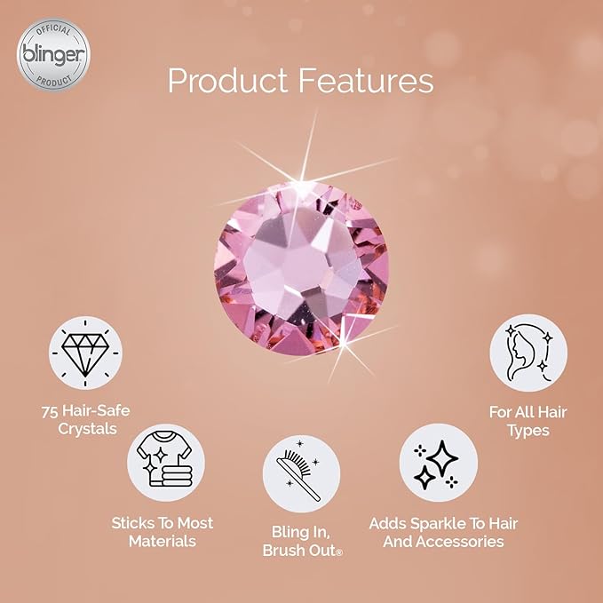blinger® Shimmer Crystal Refill Pack – as seen on Shark Tank | 5 Discs – 75 Precision-Cut Glass Crystals | Hair-Safe Accessories | Styling Tool not included | Light Rose 5 mm