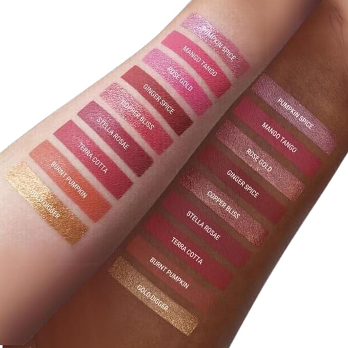 Aromi Rosy Peach Metallic Liquid Lipstick | Long-Lasting Lip Color with Shimmery Finish, Rose Gold Shade (Pumpkin Spice)