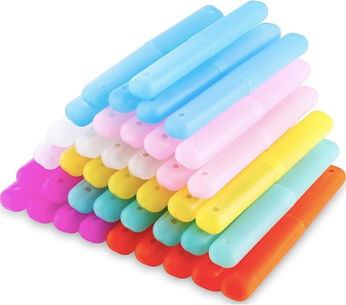 40 Pieces Travel Toothbrush Case Holder, Portable Plastic Breathable Toothbrush, Plastic Container for Travel, School, Home, Camping, Indoor, Outdoor (7 Assorted Colors)