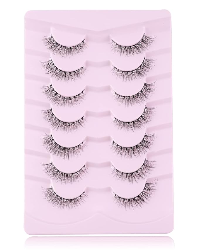 Onlyall Natural Lashes Wispy Lashes Natural Look False Eyelashes Soft Fluffy Fake Eyelashes 7 Pairs D1 Natural (6-13MM)