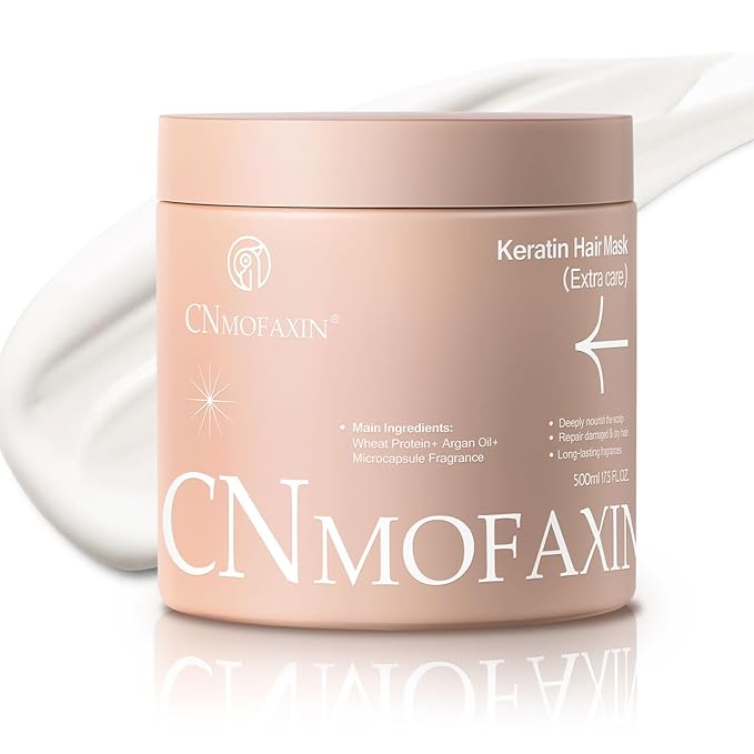 Keratin Hair Mask Deep Conditioner - Argan Oil & Protein Repair for Dry Damaged Hair - Long Lasting Microcapsule Fragrance - Hydrating Treatment for Frizz Control, 17.5 Oz (500ml)