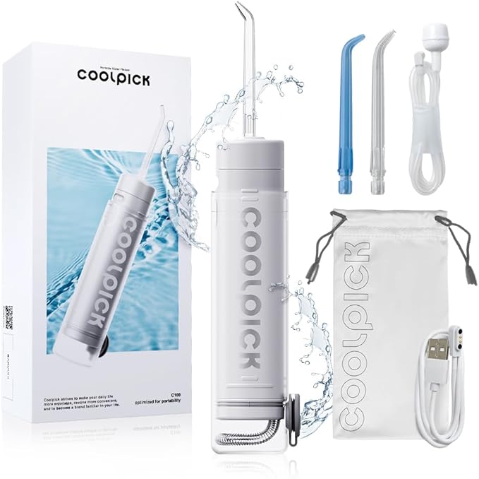 CoolPick Mini Water Flosser Travel Size – Portable Cordless Oral Irrigator, 3 Modes, IPX7 Waterproof, Teeth Cleaner for Braces and Gum Care, Compact Dental Device for Home & Travel, USB Rechargeable