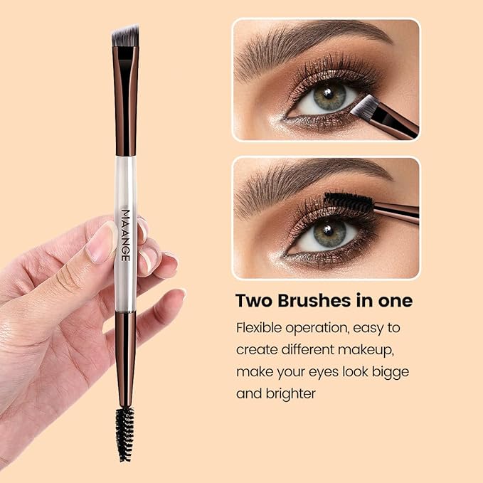 MAANGE 7 PCS Foundation Makeup Brush Set With Bag, Make up Brushes, Eyeshadow Concealer Brush, Double-ended Foundation Contour Powder Blush, Professional Face brush Set Tools For Liquid,Cream (Gray)