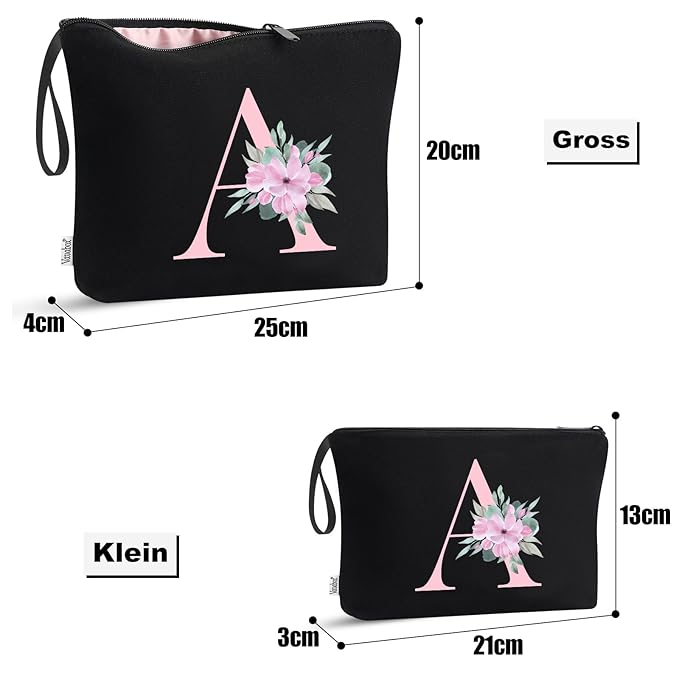 Vavabox A-Z Personalized Makeup Bag, Birthday Gifts for Women Mom, Gifts for Best Friend, Bride Bridesmaid Cosmetic bag (F, 04-Black Set)
