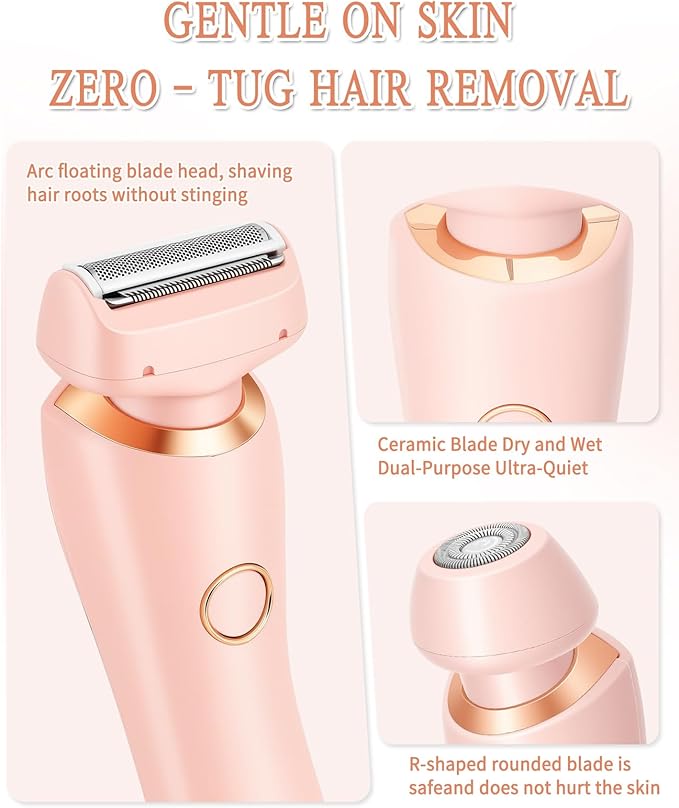 Bikini Trimmer for Women Electric Razors for Women, Double Head Dual Purpose, Waterproof Hair Razor, Ceramic Blade Hair Trimmer Wet & Dry Use, Painless Electric Shaver for Facial and Body (Pink)