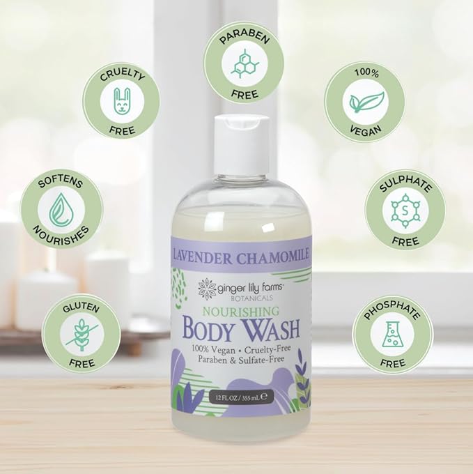 Ginger Lily Farms Botanicals Nourishing Body Wash, 100% Vegan & Cruelty-Free, Lavender Chamomile Scent, 12 Fl Oz
