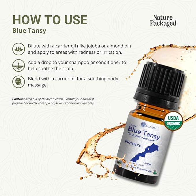 Organic Blue Tansy Essential Oil Direct from Malagassi Essential Oils - Ideal in Face Oil - Organic Blue Tansy for Candle Making and Soap Making (5 mL)