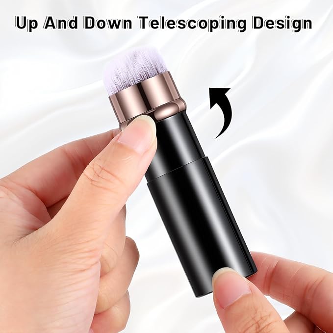 LXUEJIE 3 Pack Retractable Makeup Brush, Travel Kabuki Foundation Brush Portable Powder Foundation Brushes Face Blush Brushes for Blending Liquid Blush Bronzer Buffing Sunscreen Cosmetics(Black Gold)