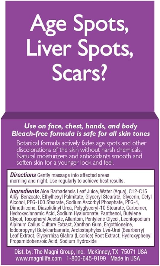 MagniLife Dark Spot Care, 2 oz, No Bleach Formula for Pigmentation, Liver Spots, Scars, Discoloration & Uneven Skin Tone, With Bearberry & Licorice Root Extract, For Face, Chest, Hands and Body