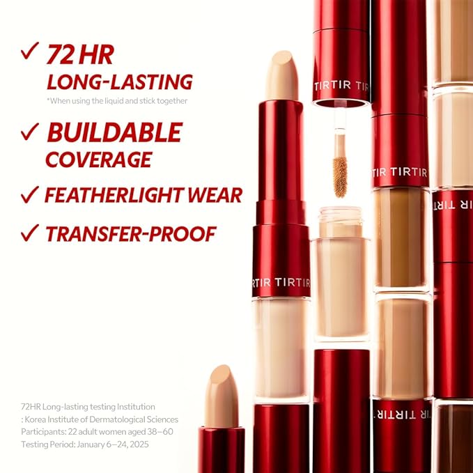 TIRTIR Glide&Hide Blurring Concealer - Creamy texture, Conceals dark circles and wrinkles, Dual formula (liquid tip & balm stick), Long-lasting wear, Korean Makeup, #8.7N, 0.28 Oz