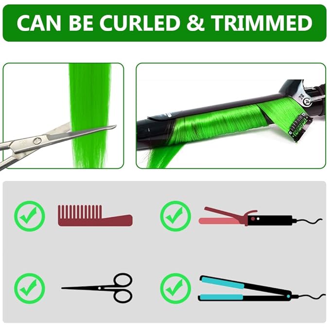 Green Hair Extensions Clip in 14 PCS, 22 In Colored St Patricks Day Party Highlights,Synthetic Long Straight Colorful Hairpieces for Girls Women Kids Cosplay Gift(Neon Green/Forest Green)