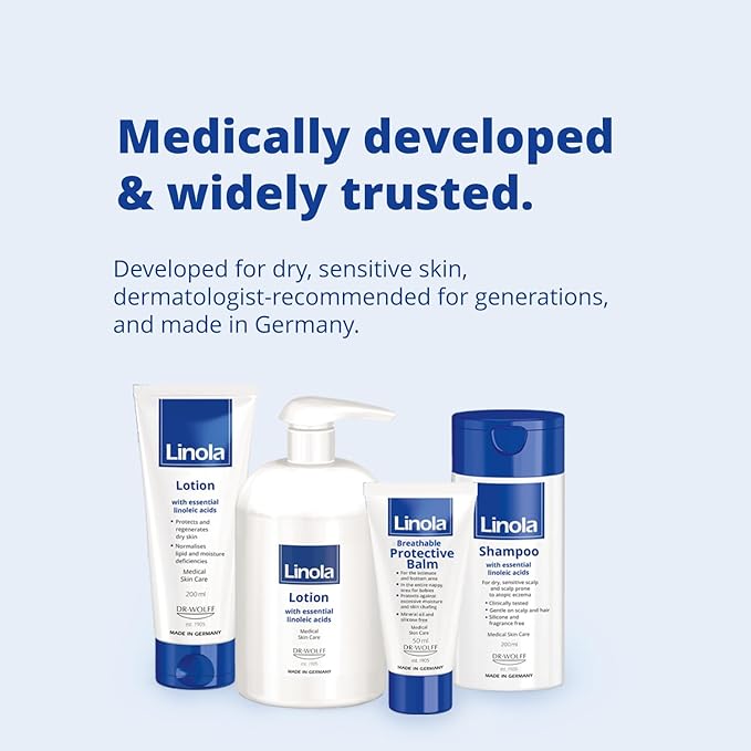 Linola Lotion - Body Lotion with Essential Linoleic Acids - for the Daily Care of Dry & Stressed Skin - Protects & Regenerates Dry Skin - Made in Germany - Vegan - 200 ml (6.8 Fl Oz)