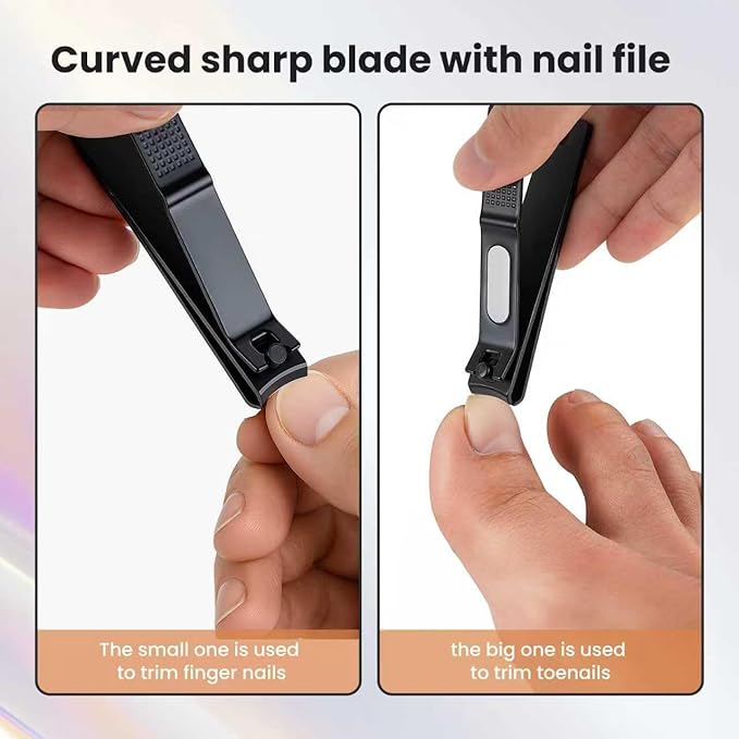Black Nail Clippers Set: Fingernail & Toenail Clippers for Men, Women & Seniors Ergonomic Comfort