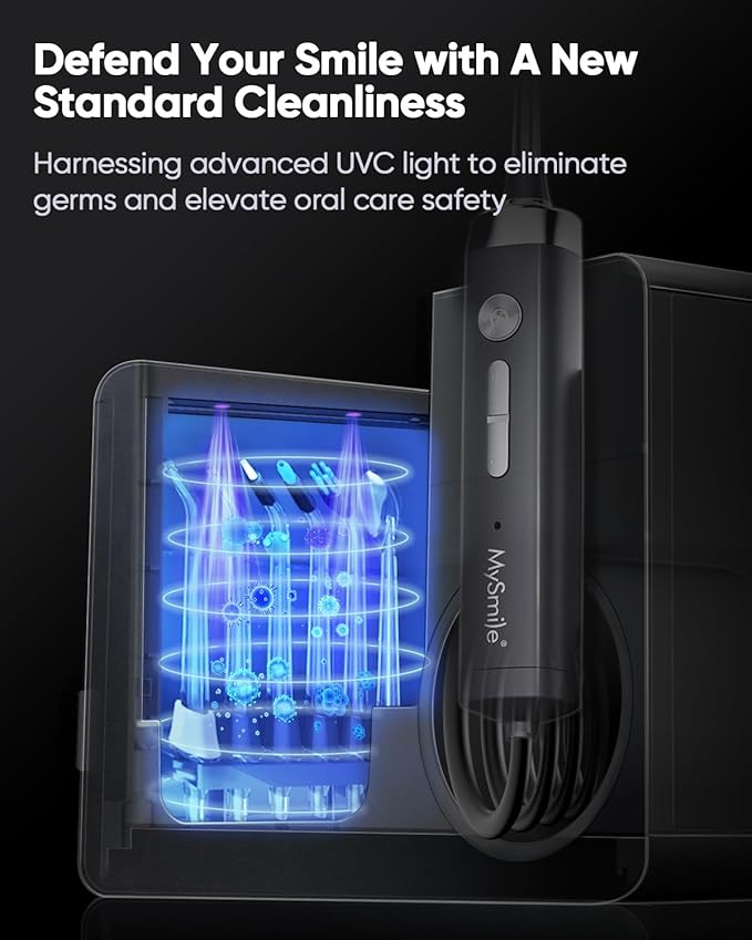 MySmile LP233 Pro UVC Sterilizable Countertop Water flossers for Teeth 800ML Digital Display Electric Oral Irrigator with a Water Filter 3 Modes and 6 Jet Tips (Graphite Grey)