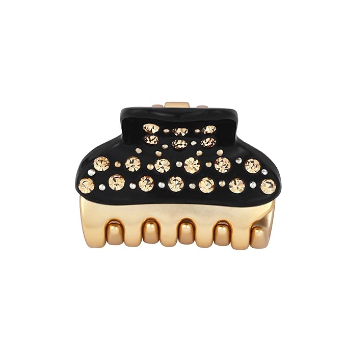 1.2" Mini Clover Claw Clips for Girls Kids - 18K Gold Plated Small Black Hair Clips for Side Bangs & Braids, Rhinestone Hair Accessories for Fine Hair, Cute Birthday Gift for Daughter
