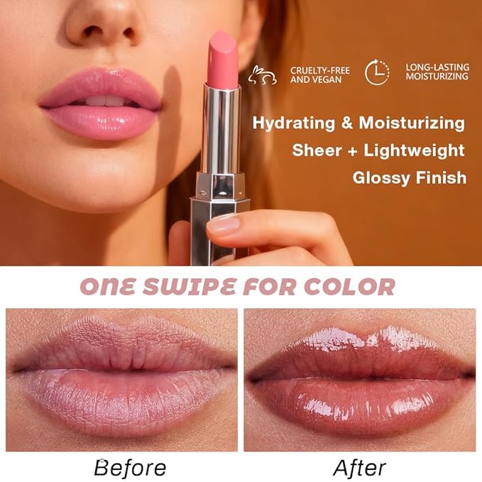 HHLTOH Honey Lipstick Tinted Lip Balm - Shine Moisturizing Lipstick for Women, Natural Nourishing Hydrating Lip Gloss Stain for Dry Lips, Tint Sheer Lightweight Makeup, Vegan - 2Pc Brown & Raisin