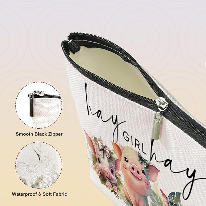 VICBOU Cute Western Pig Makeup Bag Pig Gifts for Girls Women Pig Print Stuff Merch for Pig Lovers Funny Christmas Birthday Gifts for Teens Best Friend BFF Bestie Mom Sister Hay Girl Cosmetic Bag