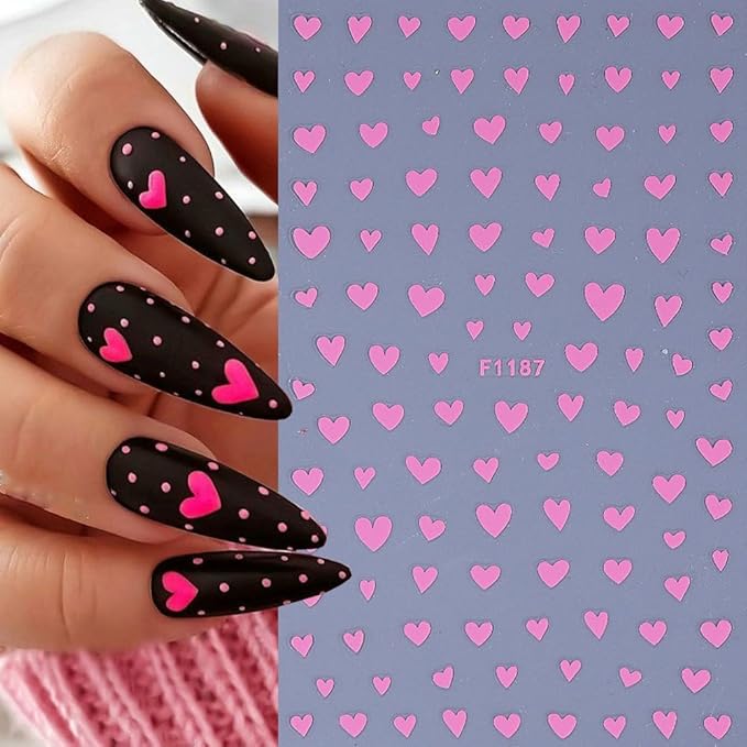 6 Pcs Heart Nail Art Stickers for Nails 3D Self-Adhesive Pink and Red Heart Nail Decals Nail Supplies Valentine Holiday Women DIY Manicure Tips Decoration for Party Salon Nails Salon
