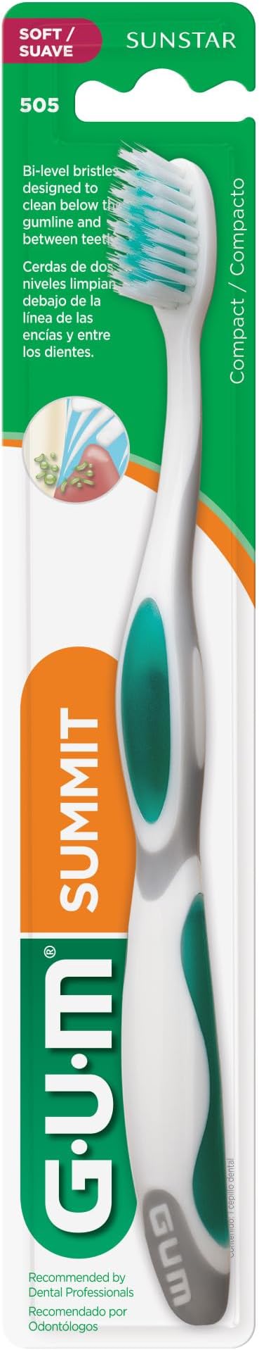 GUM Summit+ Soft Toothbrush, Ultra Fine Tapered Bristles for More Effective Plaque Removal, Extra Soft Toothbrushes for Adults, 1 Count (Pack of 120)