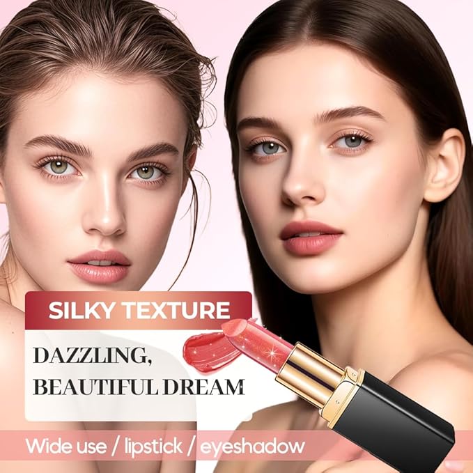 Diamond Glitter Lipstick, 2025 New Velvet Glow Lip Gloss Waterproof Non-sticky Creamy Lipcolor,Long-Lasting Moisturizer Lip Balm with Sparkling Finish Hydrating Lip Stains (A05)