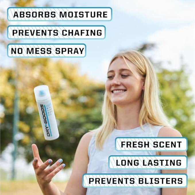 Dry Goods Original Athletic Spray Powder 5.4oz - Stay Dry & Fresh, Absorbs Moisture, Reduces Chafing and Blisters, No Powder Mess, Long-Lasting Sweat and Odor Control, Made in The US