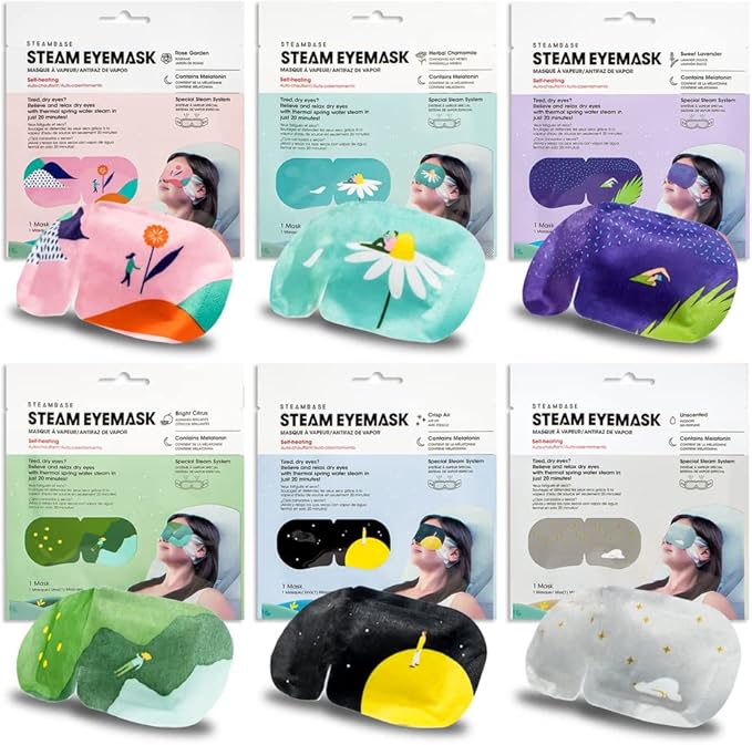Steam Eye Mask for Dry Eyes and Puffiness, Fast Relief Disposable Self Heating Masks, Stocking Stuffers, 6 Pack