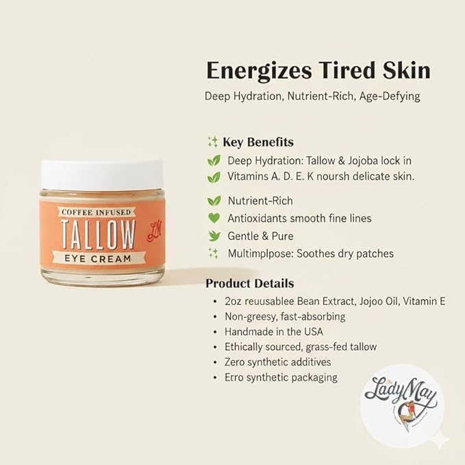 Lady May Coffee-Infused Tallow Eye Cream – Brighten, Firm & Revitalize Naturally