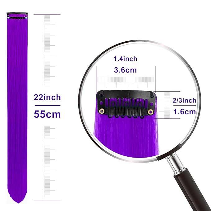Colored Hair Extensions 10 PCS, Colorful Clip in Synthetic Hair Extensions Party Highlights, Rainbow Long Straight Hairpieces for Girls Women Cosplay Gifts(22 Inch)