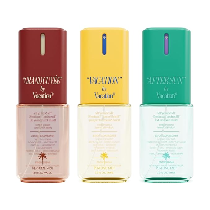 VACATION Body Mist Collector’s Set, Perfumed Body Mist Spray Trio for Women & Men, Coconut, Aloe, Argan, Beach Summer Fragrance Bundle, Layer with Eau de Toilette, Travel Size 3 x 3 fl oz