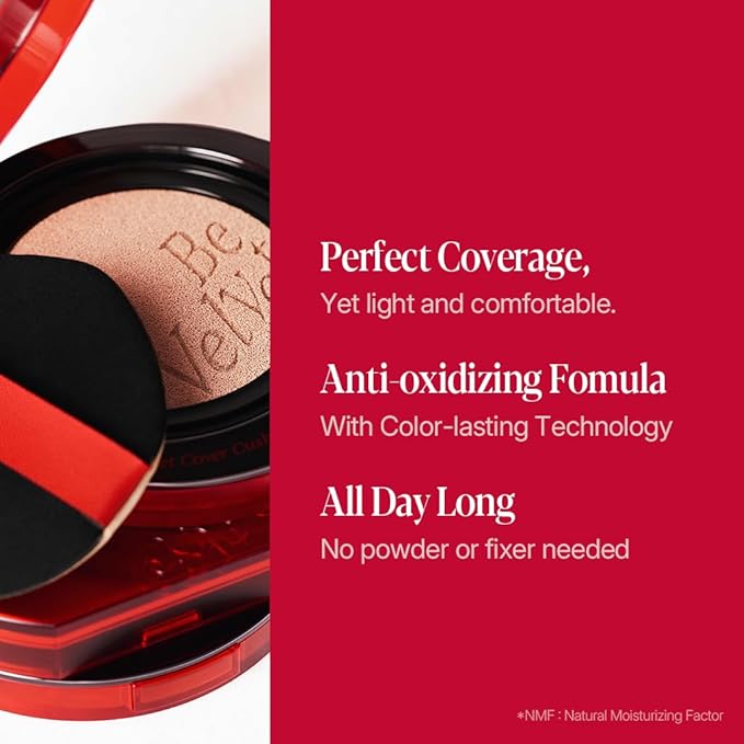 Espoir Be Velvet Cushion Foundation #42 Hazel | Quick and Easy Coverage with Long-lasting Color by Zero Oxidation, Velvety Smooth Finish & Lightweight Formula, Vegan, Korean Makeup, 0.46 oz