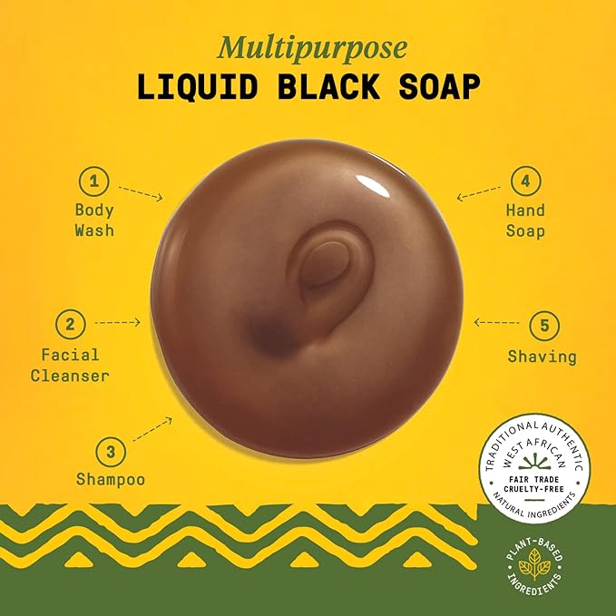Alaffia Authentic African Black Soap, Eucalyptus Tea Tree, 2-Pack – All-in-One Moisturizing Cleanser for Face, Hands, Body & Hair, 32 Oz Ea