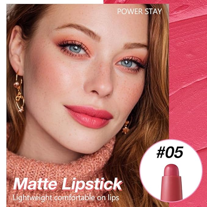 JUAAZIN Rose pink Matte Lipstick Crayon - High Pigment Creamy Formula, Waterproof Long Lasting, Smooth Glide Application, Non-Sticklipstick, Ultra Thin Lightweight, Velvet Matte Lip Feel for Women 05#