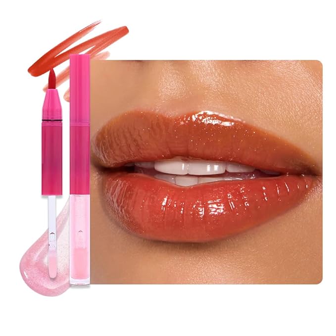 evpct Maple Red Matte Liquid Lipstick Marker Pen Lip Liner Set with Glitter Lip Oil, 2 in 1 Lipgloss Lipstick Long Lasting Waterproof for Women, Longwear Lips Stain 24hr Original Smudge Proof labial