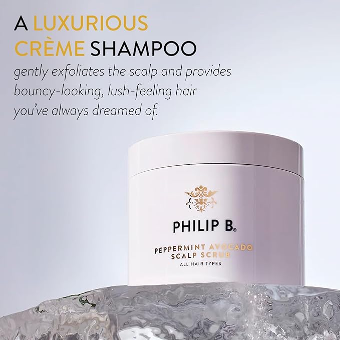 PHILIP B. Peppermint Avocado Scalp Scrub, 8 Fl Oz - Crème Shampoo + Sea Salt Scalp Scrub with Witch Hazel and Aloe, For All Hair Types
