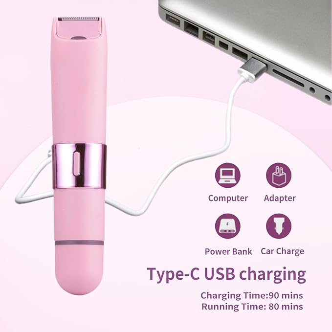 Bikini Trimmer for Women, 2-in-1 Electric Razor for Womens, Rechargeable Electric Shaver for Legs Arms Pubic Body Hair Trimmer (Pink)