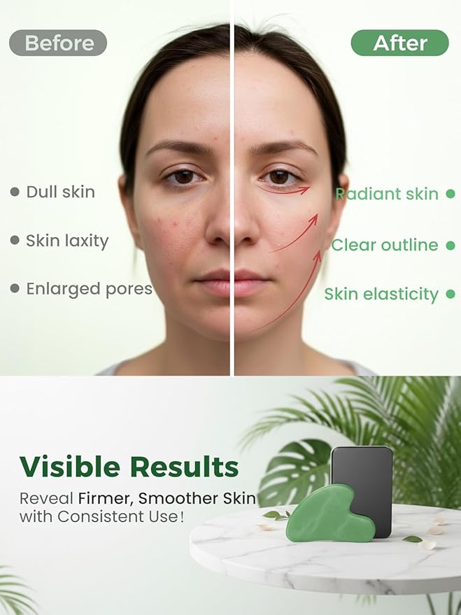 Gua Sha Facial Tools, Guasha Tool for Face Acupuncture Therapy Trigger Point Treatment, Gua Sha Scraping Massage Tool (Green)