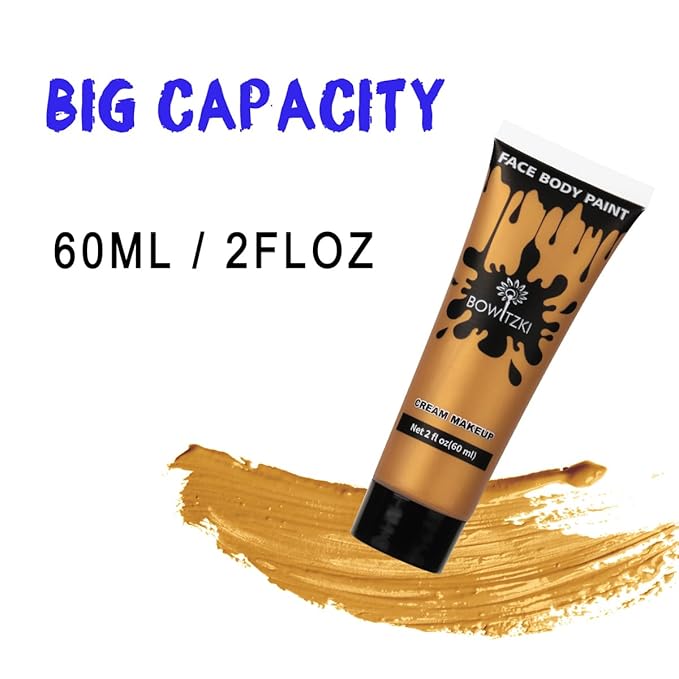 Bowitzki Face and Body Paint 2oz Cream Makeup 60ml Water Based Face Painting Special Effects For Adults Halloween Christmas Party Stage Cosplay (Gold+Silver)