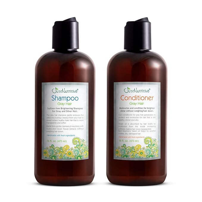 Just Nutritive Gray Hair Shampoo and Conditioner Set, Natural Kit for Gray Hair, 16 oz Each Product