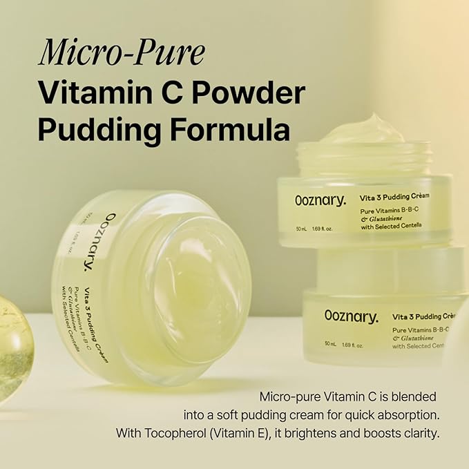 OOZNARY Vita 3 Pudding Cream with Vitamin C, Niacinamide, and Glutathione for Radiant Glow & Extra Hydration | Korean Moisturizer | 1.69 fl.oz 50ml