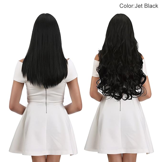 REECHO 20" Curly Wavy 4 Pieces Set Clip in Hair Extensions Natural Black