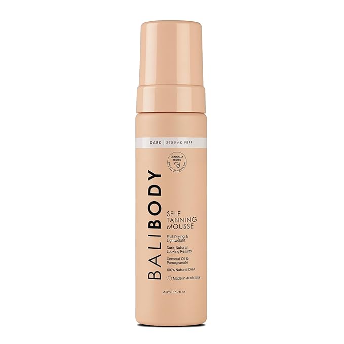 Bali Body Self Tanner Mousse Dark – Sunless Tanning Foam for Body | Natural, Streak-Free, Fake Tan | Vegan, Cruelty-Free, Organic Self Tan Mousse for All Skin Types (200ml/6.7 fl oz)