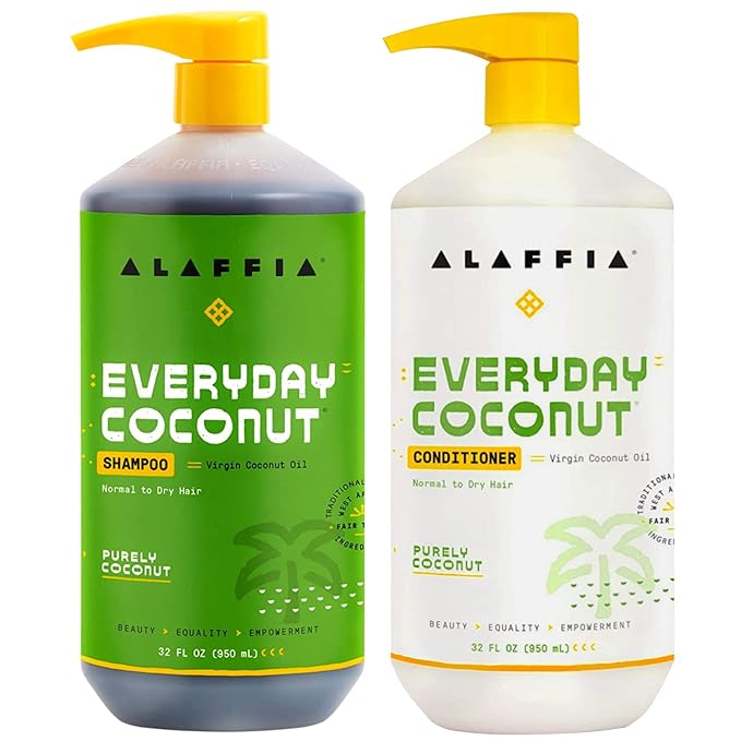 Alaffia EveryDay Coconut Shampoo and Conditioner - Normal to Dry Hair Cleansing with Ginger and Coconut Oil, Fair Trade, 32 Fl Oz