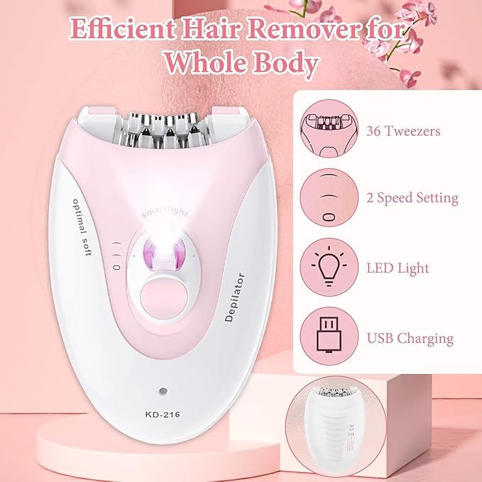 Facial Epilator for Women, Lady Epilators Hair Removal for Face, Epilators with LED Light, Two Speed Hair Removal Device, Epilator for Women, Pluxy Facial Hair Removal for Bikini Arm Legs Armpits