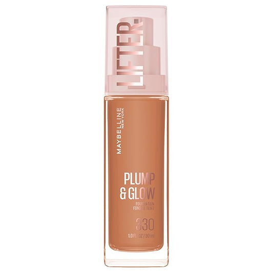 Maybelline Lifter Plump & Glow Foundation, Liquid Foundation with 2% Niacinamide + Hyaluronic Acid, Plumping and Brightening Face Makeup, 330, 1 Count