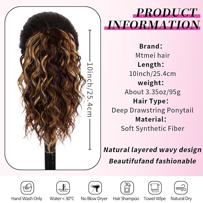 Short Deep Wave 10 Inch Drawstring Ponytail for Women Curly Ponytail Hair Extension Curly Deep Wave Hair Ponytail for Daily Use(P4/27)
