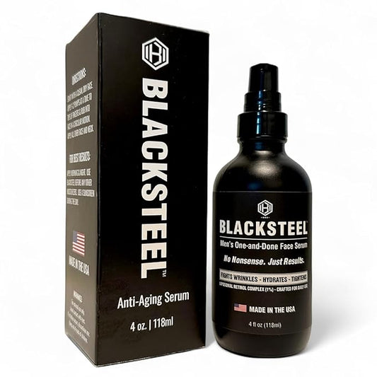 BLACKSTEEL Men's Anti-Aging Face Serum with Retinol & Hyaluronic Acid | One-Step Daily Wrinkle, Hydration & Firming Solution | Fast-Absorbing, Non-Greasy Skincare Made in USA | 4 oz Single Bottle