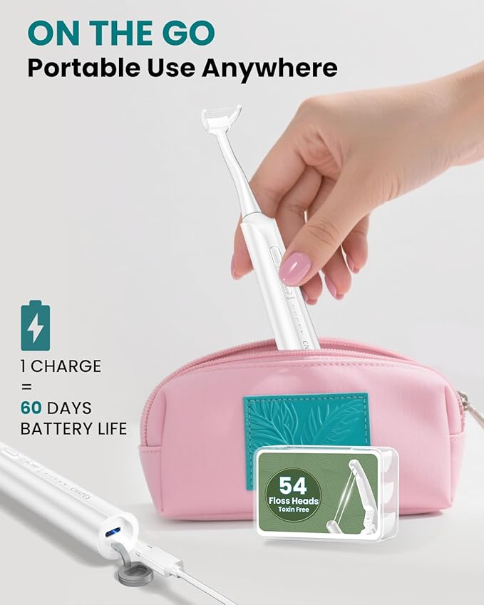 CNAPES Electric Flosser for Teeth & Adults with 54 Refill Heads + 5 Speeds, Gentle Gliding Floss for Sensitive Gum Care,Water Flosser Alternative, Sonic Oscillation Deep Clean
