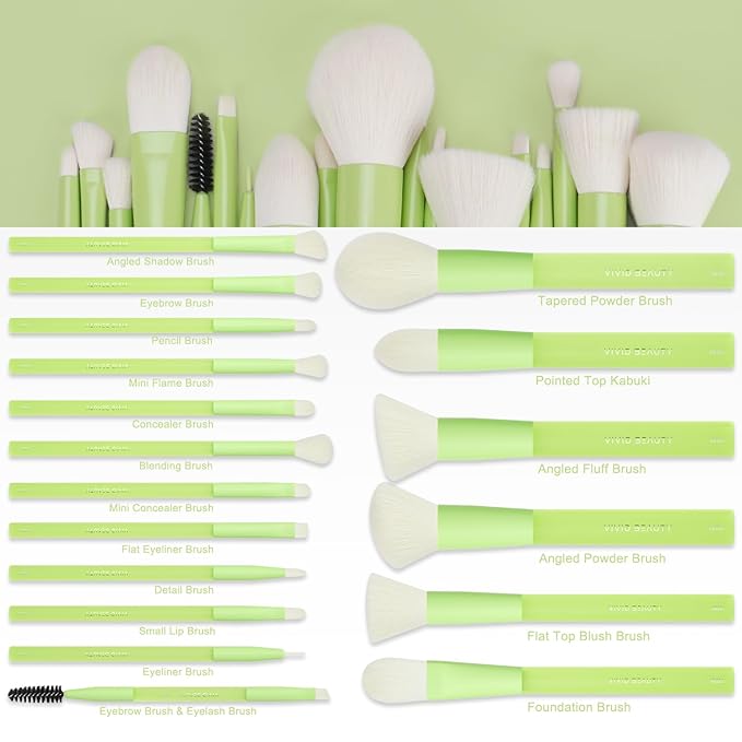 Green Makeup Brush Set – 18PCS Makeup Brushes with 2 Sponges & Travel Bag, Soft Cosmetic Brushes for Foundation, Powder, Blush, Eyeshadow – Professional & Beginner Beauty Brush Kit for Women