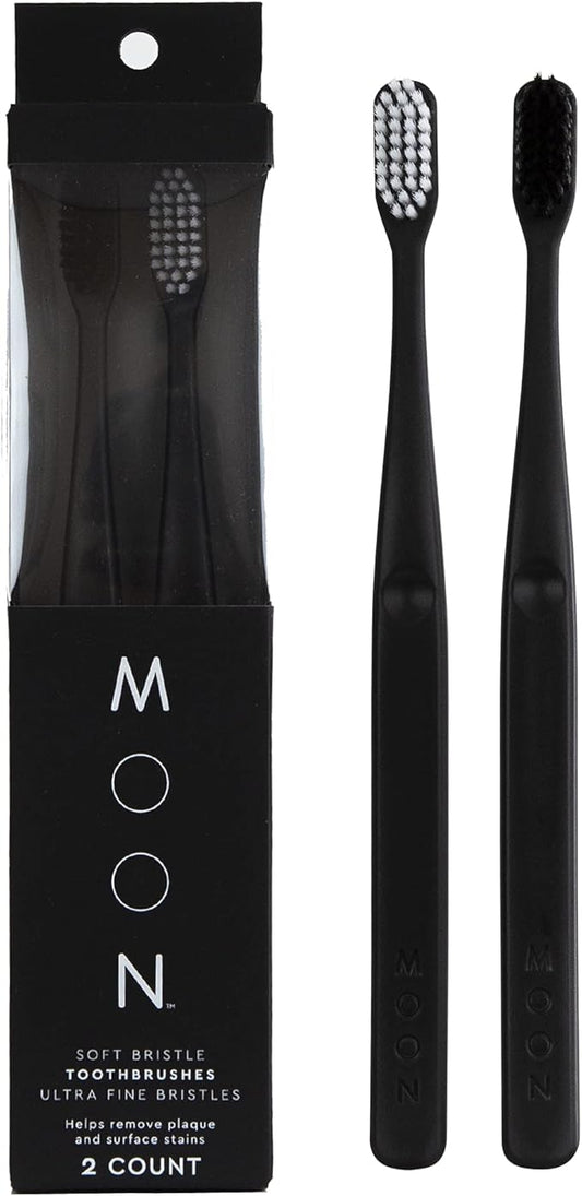 MOON Soft Bristle Toothbrush 2-Pack - Extra Soft Toothbrushes for Adults, Sensitive Gums & Teeth-Friendly - 720 Tapered Ultra-Fine Bristles per Brush for Gentle Deep Cleaning