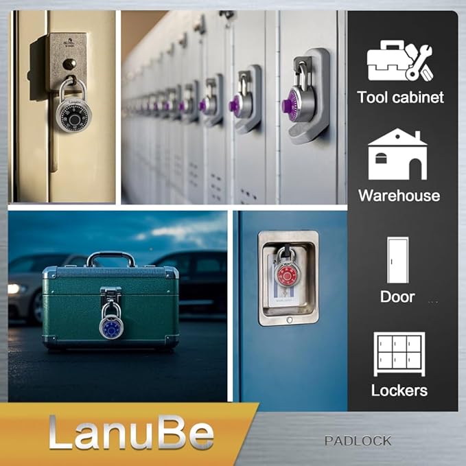 LanuBe Lock Standard Dial Combination Lock, 2 inch. Wide, with Different Combinations, Black Turnplate, Pack of 60; Lock for School, Employee, Gym Sports Locker, Case, Toolbox, and so on